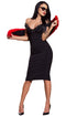 Black Off Shoulder Split Back Bodycon Midi Dress